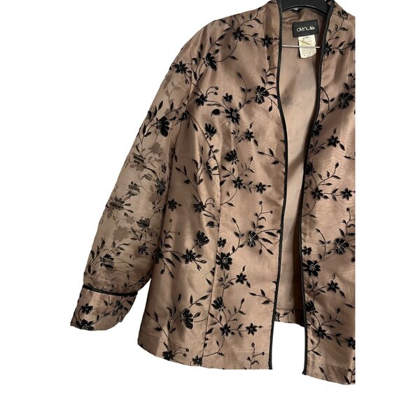 Onyx Nite Floral Embroidered Open Front Jacket Plus Size 26 Brown  Black Elegant - Picture 4 of 16